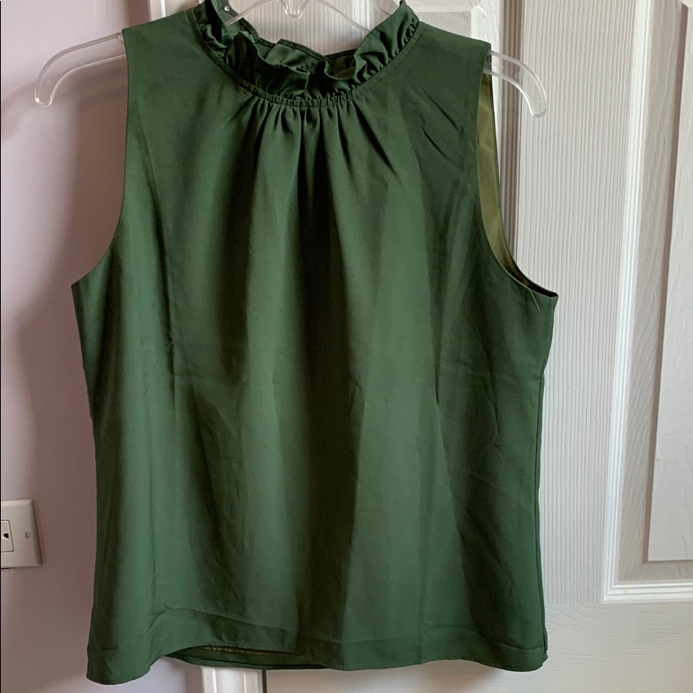 J. Crew Ruffled Green Sleeveless Blouse